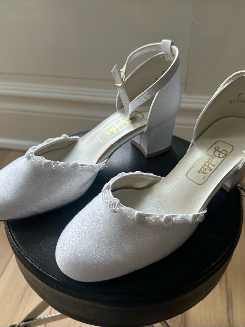 White Block Heel Ankle-Strap Sandals